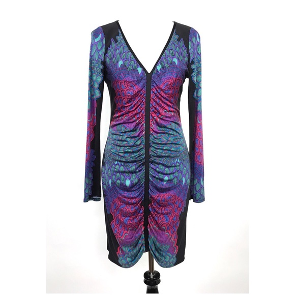 Hale Bob Dresses & Skirts - Hale Bob Silk Sheath Dress Sz M Ruched Long Sleeve